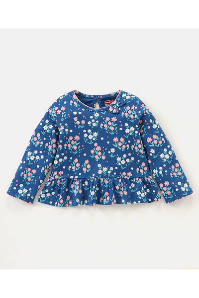 Babyhug Babyhug 100% Cotton Knit Full Sleeves Top and Legging Set Floral Print - Navy Blue & Pink