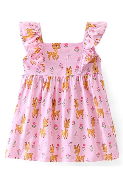 Babyhug Babyhug Cotton Jersey Knit Sleeveless Frock Deer Print - Pink