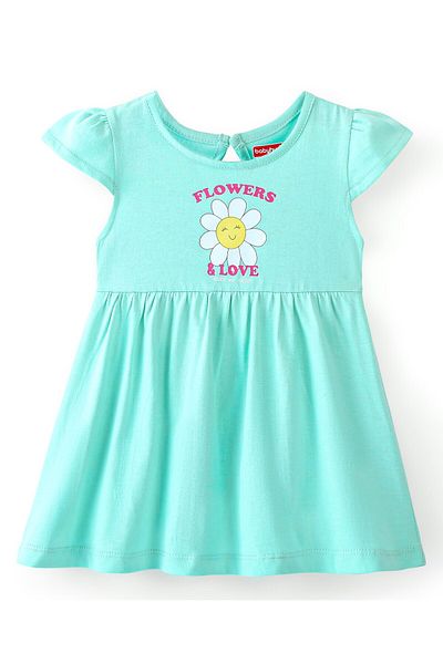 Babyhug Babyhug 100% Cotton Knit Half Sleeves Frock With Floral Print Pack Of 2 - Green & Orange