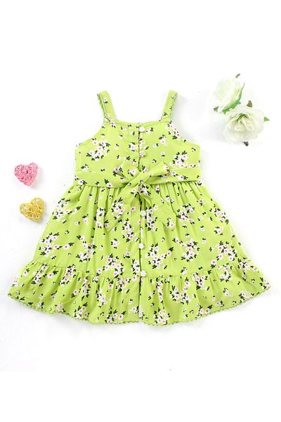 Babyhug Babyhug 100% Viscose Woven Sleeveless Floral Printed Frock with Belt - Lime Green