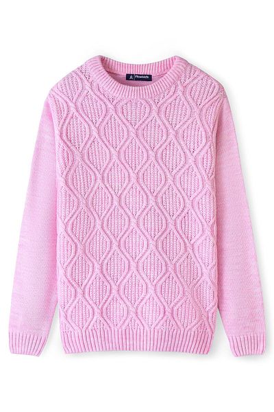 Pine kids Akrilik Örgü Uzun Kollu Kablo Örgü Yapılandırılmış Kazak - Pembe