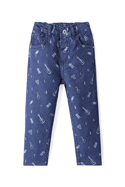 Babyhug Streç ve Müzik Enstrümanları Baskılı Tam Boy Kot Pantolon - Mavi