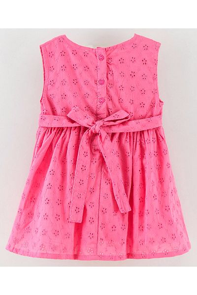 Babyhug Babyhug Sleeveless 100% Cotton Hakoba Frock With Flower Applique - Pink