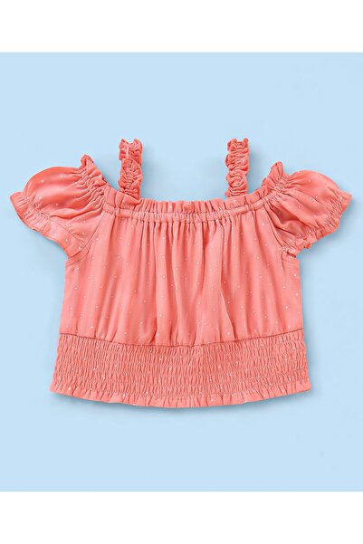 Babyhug Babyhug Rayon Half Sleeves Top With With Smocking & Frill Detailing - Peach
