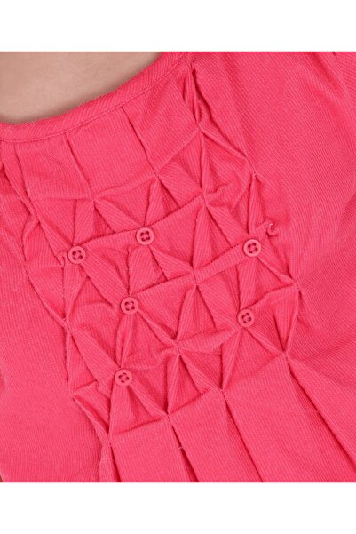 Babyhug Babyhug Half Sleeves Corduroy Frock Solid - Coral Pink