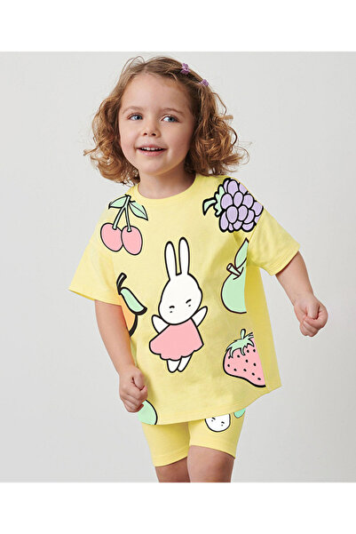 SAPS SAPS 100% Cotton Short Sleeve T-Shirt & Shorts Set Bunny Print - Yellow