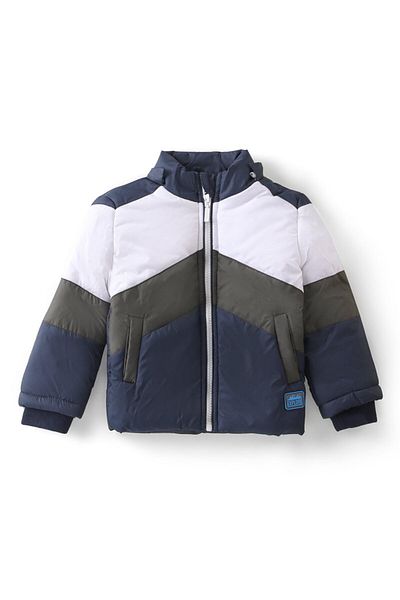 Babyhug Babyhug Woven Full Sleeves Color Block Jacket With Removable Hoodie - Multicolor