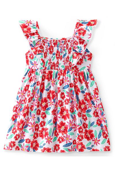 Babyhug Babyhug Cotton Jersey Knit Sleeveless Frock Floral Print - White