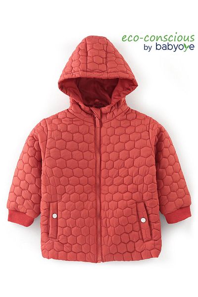 Babyoye Babyoye Textured Full Sleeves  Hooded Jacket - Red