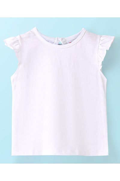 Babyhug Babyhug 100% Cotton Knit Floral Print Frock with Frill Sleeves Inner Tee - Peach & White