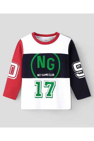 Ollington St. Ollington St. 100% Cotton Knit Full Sleeves T-Shirt With Joggers with Placement Print  - White & Red