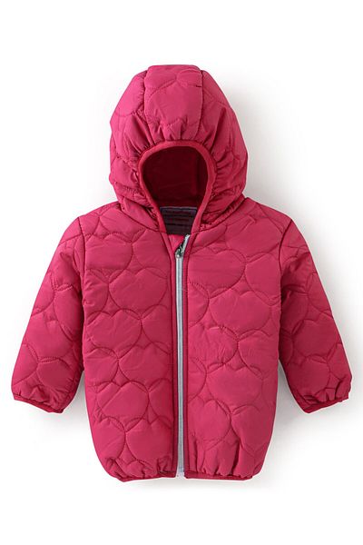 Babyhug Babyhug Woven Full Sleeves Hooded Jacket with Heart Design - Pink