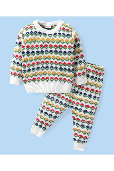 Babyhug طقم سويت شيرت وبنطلون بأكمام طويلة من Babyhug بتصميم زهور - متعدد الألوان