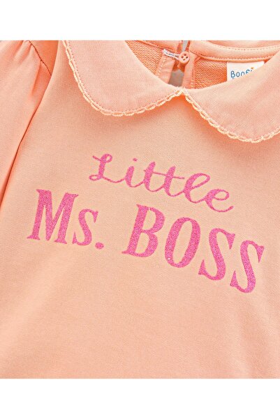 Bonfino Bonfino Cotton Knit Full Sleeves Sweatshirt With Peter Pan Collar & Foil Print - Pink