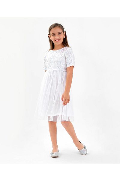 Primo Gino Primo Gino Sequin Detail Party Wear Dress - White