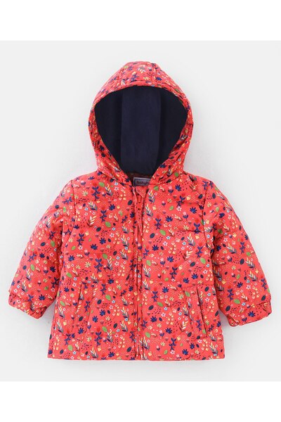 Babyhug Babyhug Full Sleeves Hooded & Padded Jacket Floral Print- Coral