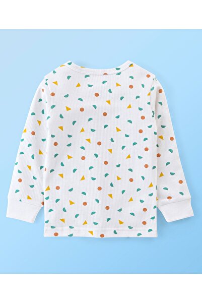 Babyhug Babyhug Full Sleeves Printed Vest & Pants Thermal Wear Set - Off White