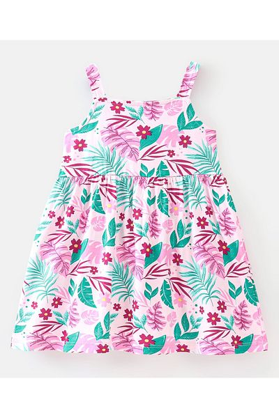 Babyhug Babyhug Cotton Floral Printed Frock with Full Sleeve Shrug - Pink