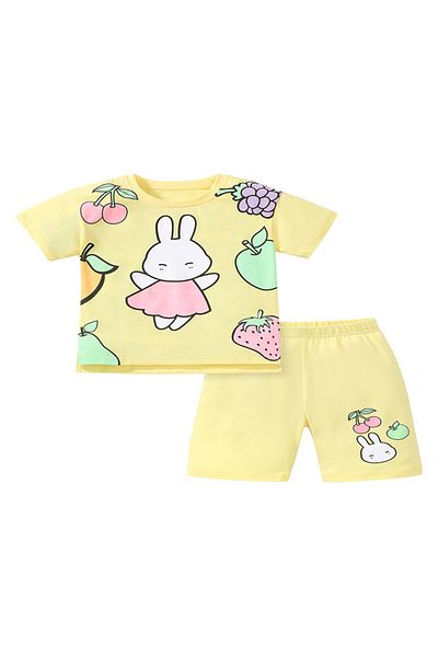 SAPS SAPS 100% Cotton Short Sleeve T-Shirt & Shorts Set Bunny Print - Yellow