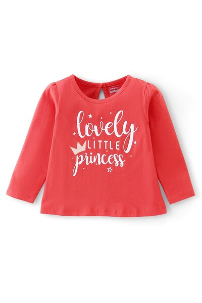 Babyhug Babyhug Cotton Knit Full Sleeves T-Shirt with Text Graphics Print - Pink