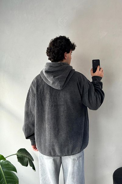 Flaw Wear Paris Printed Acid Wash Oversize Hoodie
