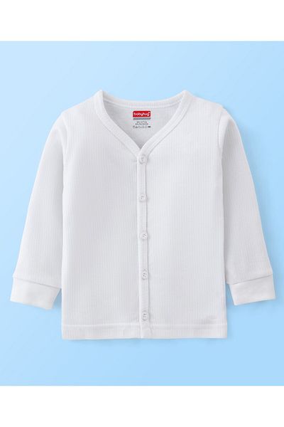 Babyhug Babyhug Thermal Full Sleeves Solid Front Open Vest - Off White