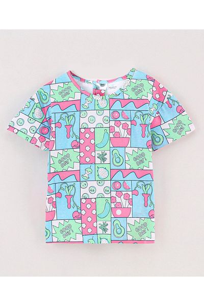Ollington St. Ollington St. 100% Cotton Floral Printed Top & Paperbag Shorts with Self Fabric Belt - Blue
