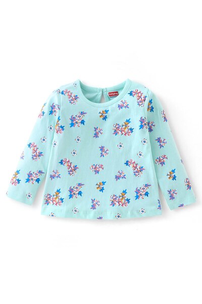 Babyhug Babyhug Cotton Knit Full Sleeves Floral Printed T-Shirt - Blue