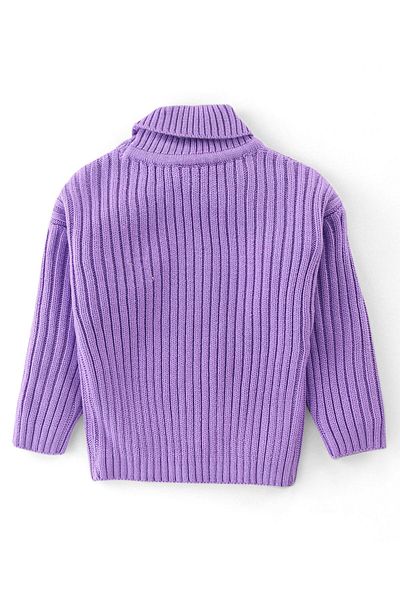 Babyhug Babyhug Knit Full Sleeves Solid Colour Turtle Neck Sweater with Star Applique - Purple