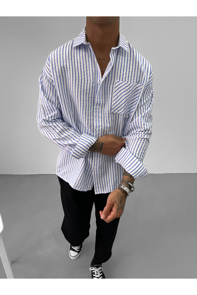 King Brothers Біла сорочка в синю смужку Oversize - з кишенями та ґудзиками