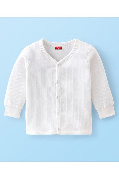 Babyhug Babyhug Front Open Full Sleeves Thermal Vest  Solid Color - White