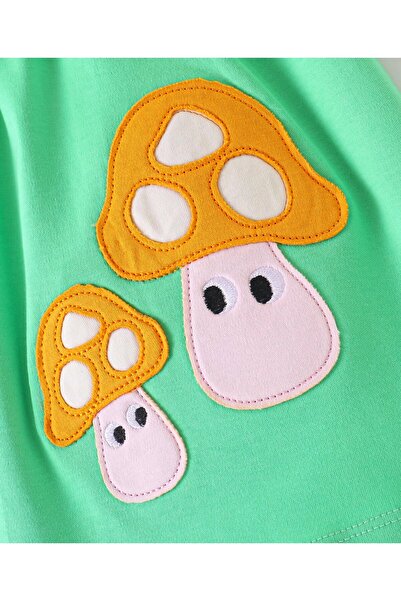 Bonfino Bonfino 100% Cotton Sleeveless Frock with Mushroom Print - Green