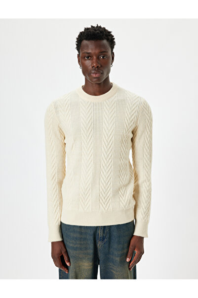 Koton Winter Knitwear Sweater Textured Basic Crew Neck Long Sleeve