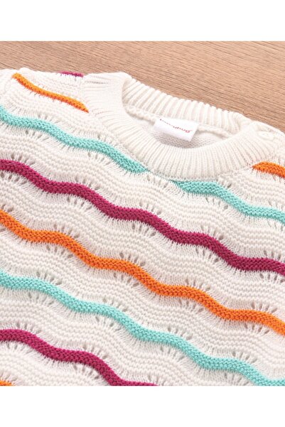 Babyhug Babyhug Full Sleeves Sweater Stripes Design- White