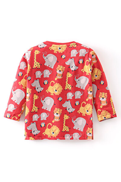 Babyhug Babyhug Cotton Knit Full Sleeves Night Suit With Wild Animals Print - Red