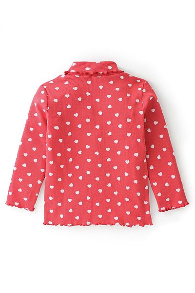 Babyhug Babyhug 100% Cotton Knit Full Sleeves Skivi  T-Shirt Heart Print - Red