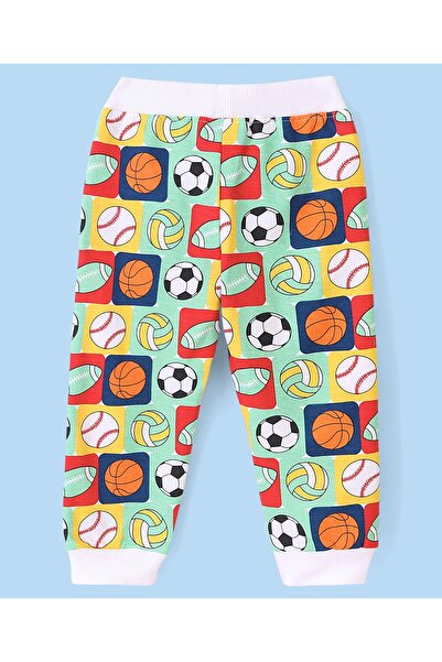 Babyhug Babyhug Cotton Looper Full Length Lounge Pants With Football & Basketball Print - Green & White