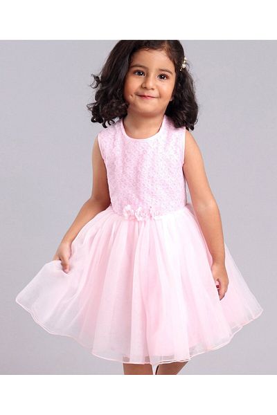 Babyhug Babyhug Sleeveless Party Frock with Sequins & Corsage - Light Pink
