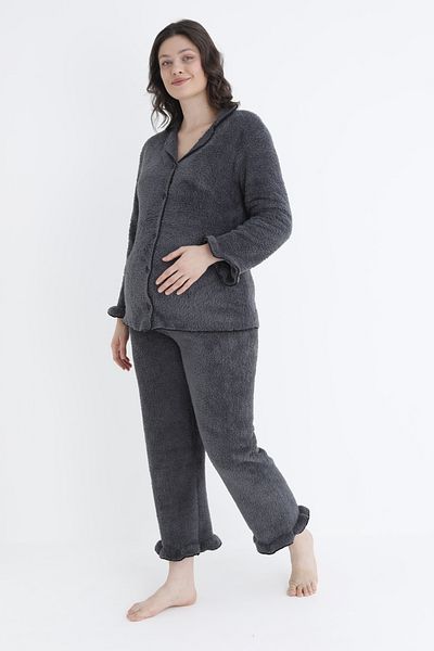Miss Dünya Lissa Front Buttoned Maternity and Maternity Plush Pajama Set