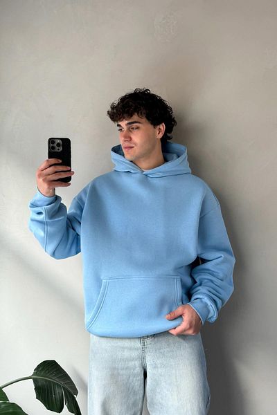 Flaw Wear Blue Oversize Basic Hoodie