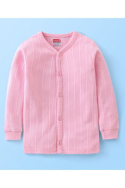 Babyhug Babyhug Cotton Full Sleeves Thermal Wear Striped Pack Of 2 - Pink & Coral