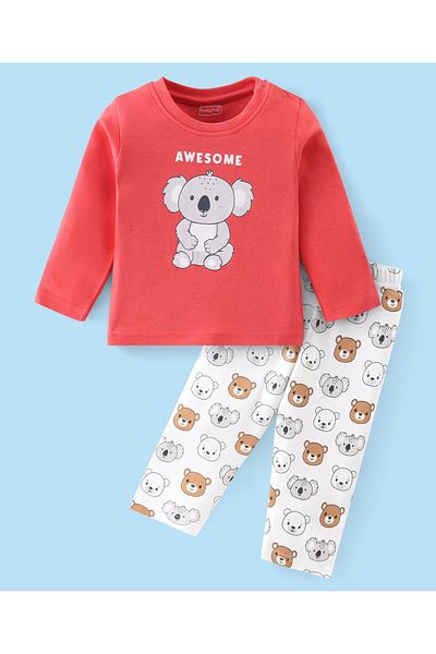Babyhug Babyhug Cotton Interlock Knit Full Sleeves Night Suit With Coala Print - Red