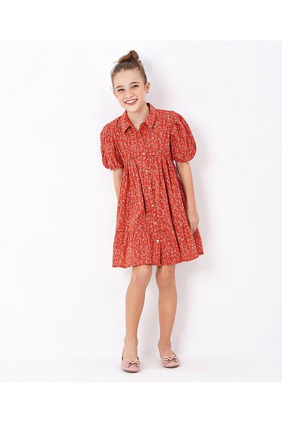 Primo Gino Primo Gino Half Sleeves Tiered Frock Floral Print - Rust
