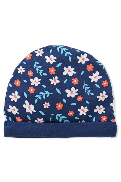 Babyhug Babyhug 100% Cotton Knitted Cap Mittens & Booties with Floral Print- Blue