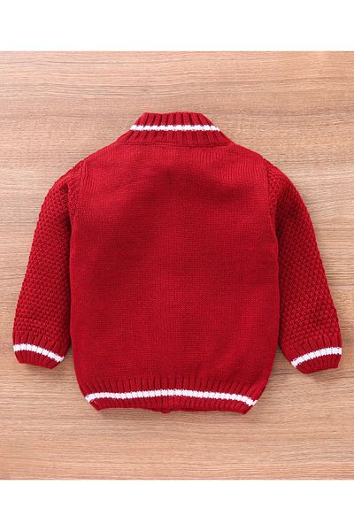 Babyhug Uzun Kollu Kablo Örgü Ön Açık Kazak - Kırmızı