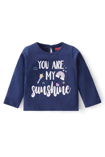 Babyhug Babyhug 100% Cotton Knit Full Sleeves T-Shirt With Text Graphics - Navy Blue