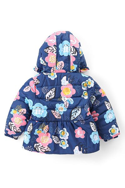 Babyhug Babyhug Full Sleeves Hooded  Jacket with Floral Print - Blue