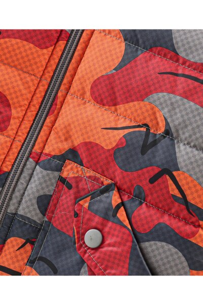 Babyhug Babyhug Full Sleeves Hooded & Padded Jacket Camo Print- Orange Red & Grey