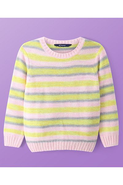 Pine kids çizgili Desenli Örme Uzun Kollu Kazak - Açık Pembe ve Sarı