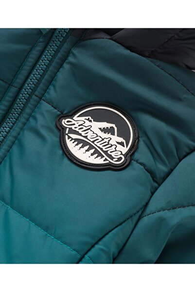 Babyhug Babyhug Full Sleeves Hooded Padded Jacket Block Print - Blue